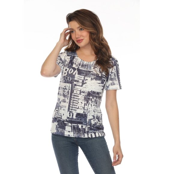 White Navy Graphic Design Print Top - Picture 4 of 11